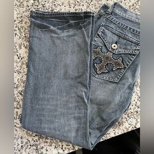 Helix Blue Boot Cut Jeans with Embroidered Pocket 36 x 30